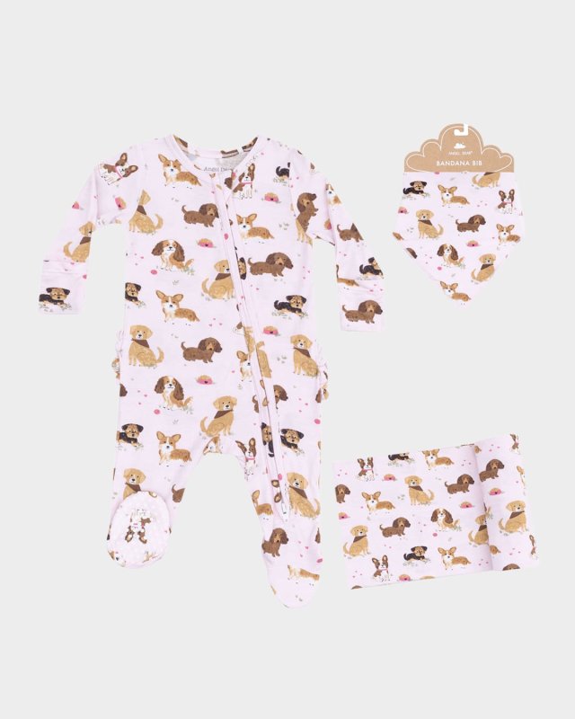 Girl's Best Friend Dogs Printed Footie Set, Size Newborn-9